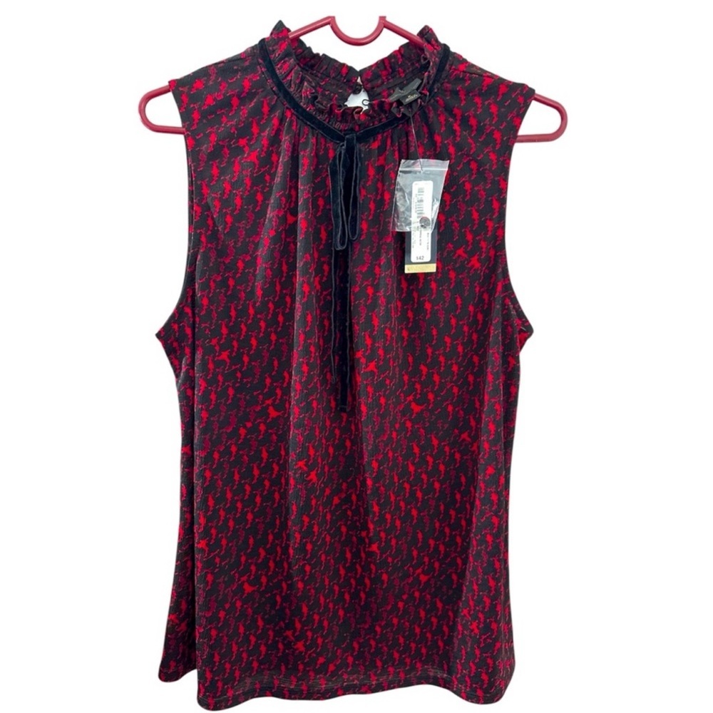 NWT Worthington Cherry Cordial Astor Bow Tie Mock Neck Blouse Size Large